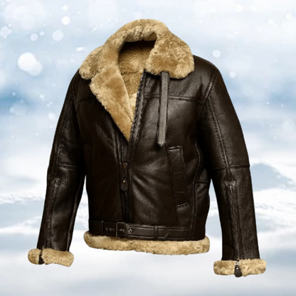 Heren Leren Jas Warm met Bontkraag en Sherpa Lining
