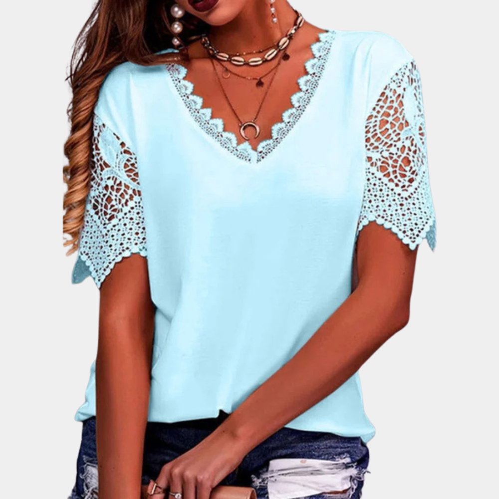 Dames Top V-Hals Elegante Kantmouwen - StudioMarella
