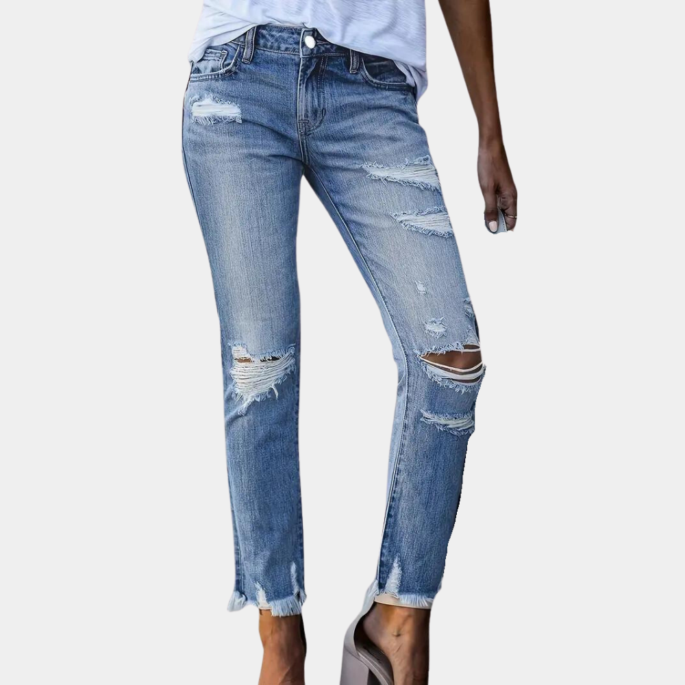 Hoge Dames Jeans Ripped Broek Fashion Model
