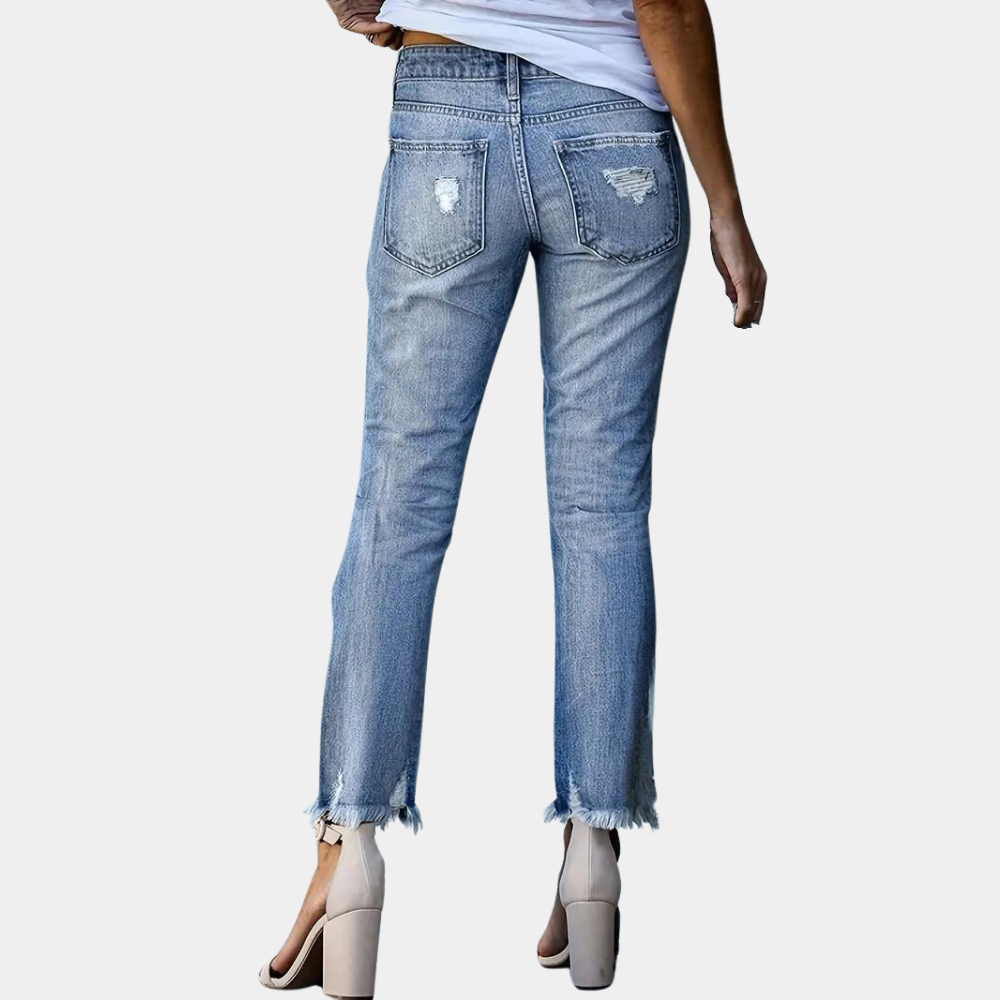 Hoge Dames Jeans Ripped Broek Fashion Model