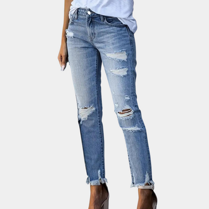 Hoge Dames Jeans Ripped Broek Fashion Model
