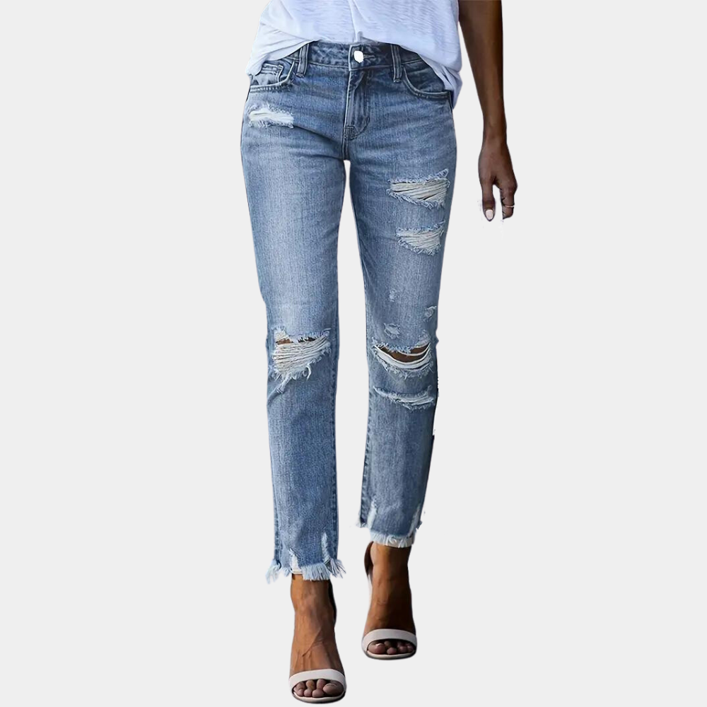Hoge Dames Jeans Ripped Broek Fashion Model