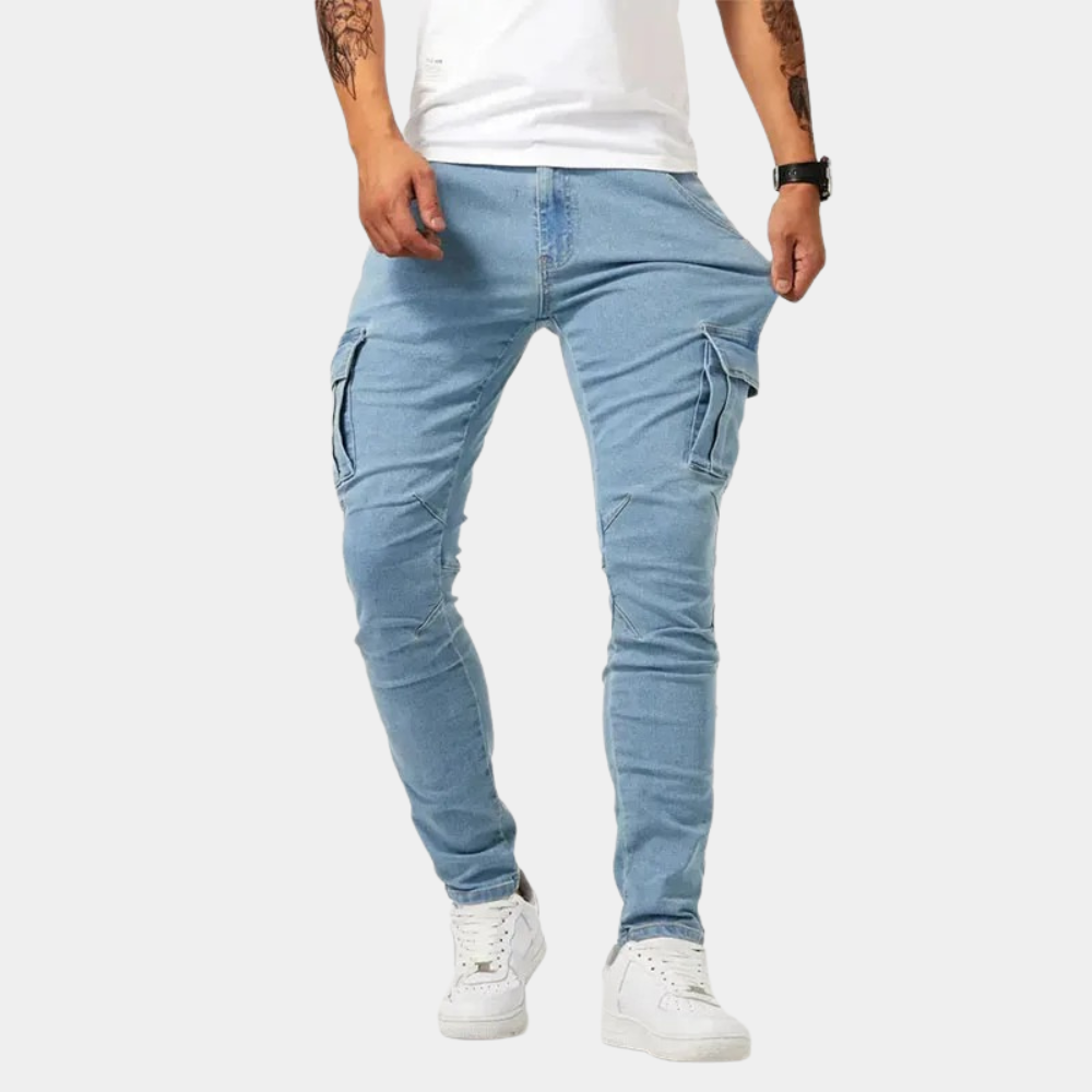 Heren Jeans Slim Fit Zwart Cargo Stijlvolle Broek