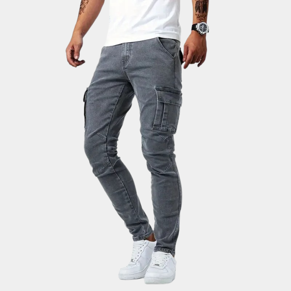 Heren Jeans Slim Fit Zwart Cargo Stijlvolle Broek