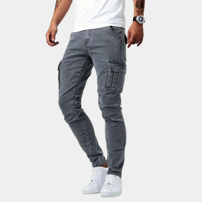 Heren Jeans Slim Fit Zwart Cargo Stijlvolle Broek