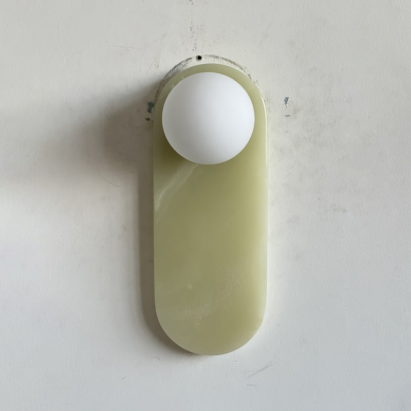 Luxe Wandlamp van Jade of Marmer met Glazen Kap – Mid Century Design Verlichting voor Slaapkamer en Hal