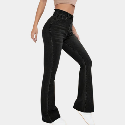 Dames Jeans Zwart Flared Comfortabele Broek - StudioMarella