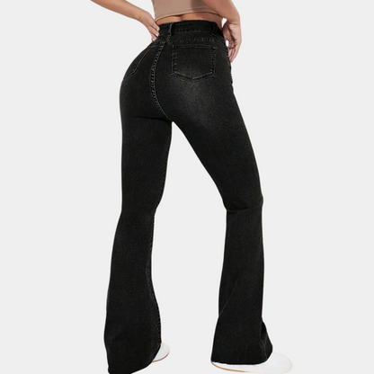 Dames Jeans Zwart Flared Comfortabele Broek