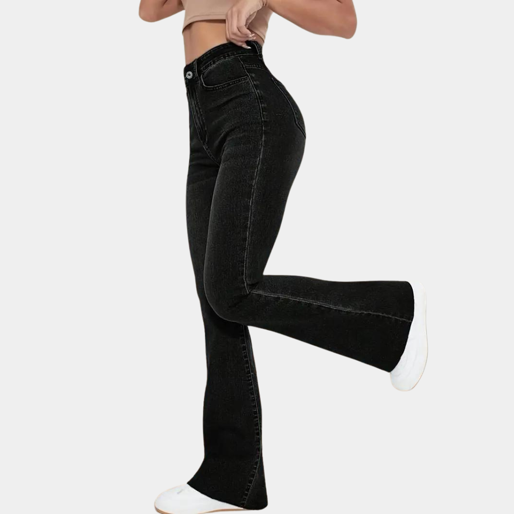 Dames Jeans Zwart Flared Comfortabele Broek