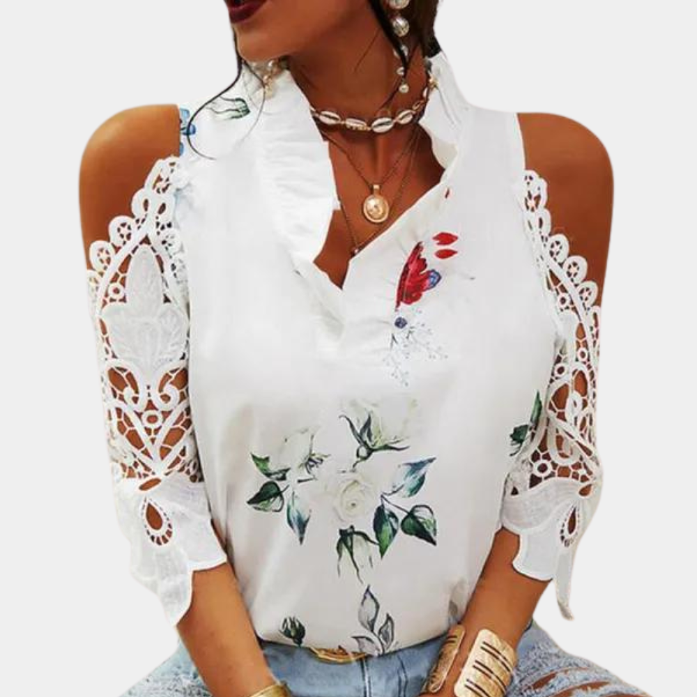 Dames Rode Cold Shoulder Bloes Stijlvolle Jurkblouse - StudioMarella