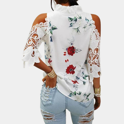 Dames Rode Cold Shoulder Bloes Stijlvolle Jurkblouse