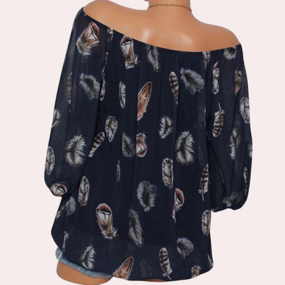 Dames Top Off-Shoulder Veerprint Zomerjurk Vrouwenkleding