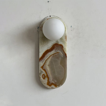 Luxe Wandlamp van Jade of Marmer met Glazen Kap – Mid Century Design Verlichting voor Slaapkamer en Hal