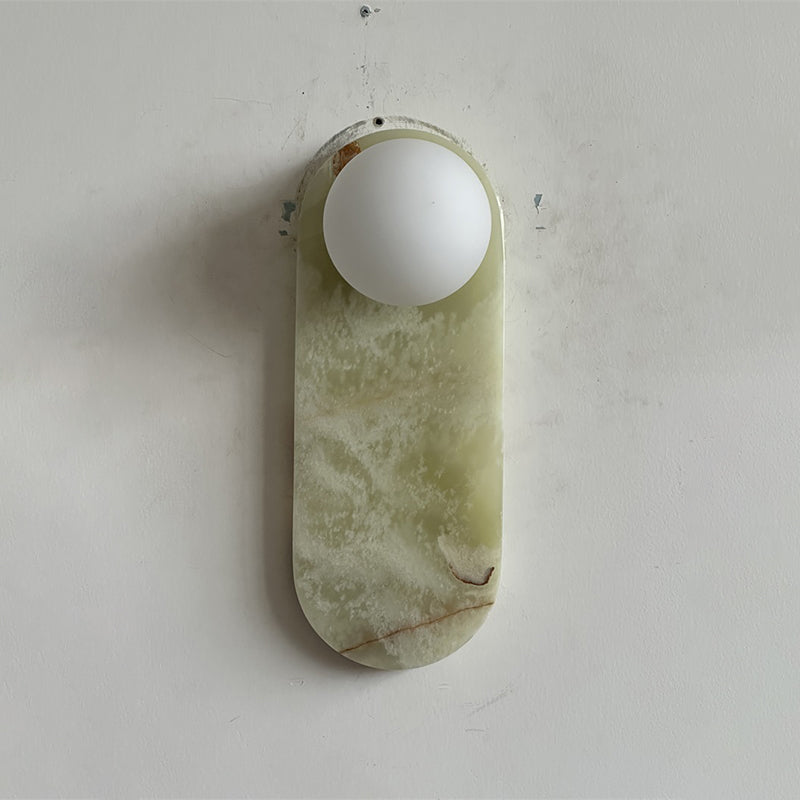Luxe Wandlamp van Jade of Marmer met Glazen Kap – Mid Century Design Verlichting voor Slaapkamer en Hal
