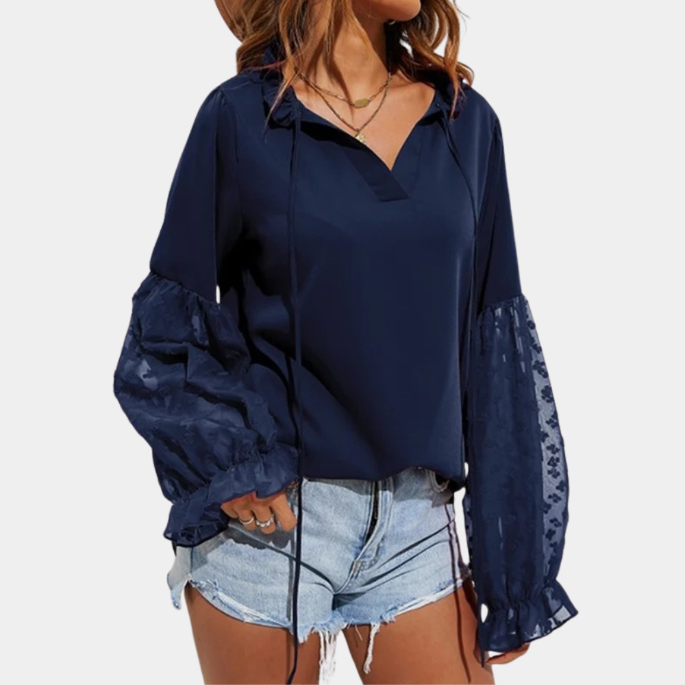 Dames Blouse met Kant en Elegante Stijl