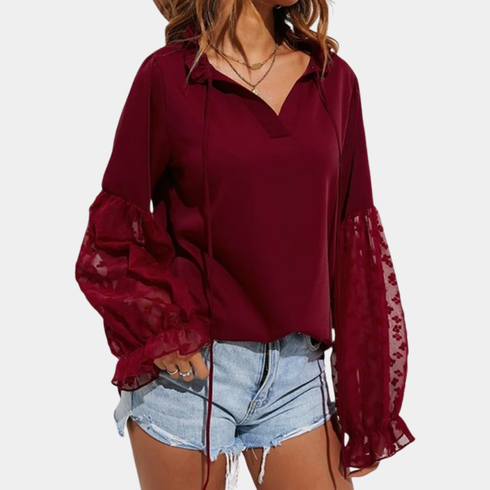 Dames Blouse met Kant en Elegante Stijl