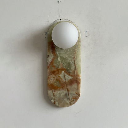 Luxe Wandlamp van Jade of Marmer met Glazen Kap – Mid Century Design Verlichting voor Slaapkamer en Hal