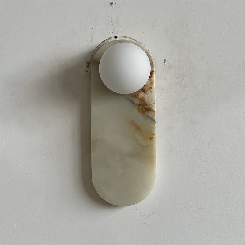 Luxe Wandlamp van Jade of Marmer met Glazen Kap – Mid Century Design Verlichting voor Slaapkamer en Hal