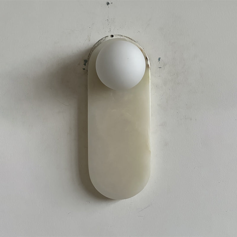 Luxe Wandlamp van Jade of Marmer met Glazen Kap – Mid Century Design Verlichting voor Slaapkamer en Hal