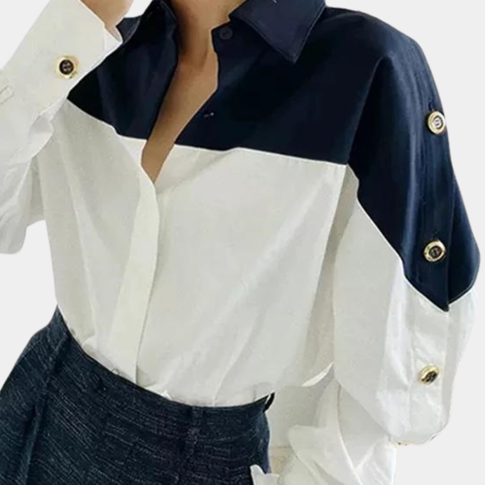 Dames Blouse met Geometrische Patronen en Kleurblokken