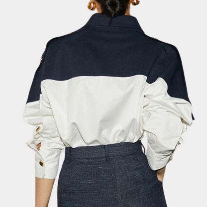Dames Blouse met Geometrische Patronen en Kleurblokken