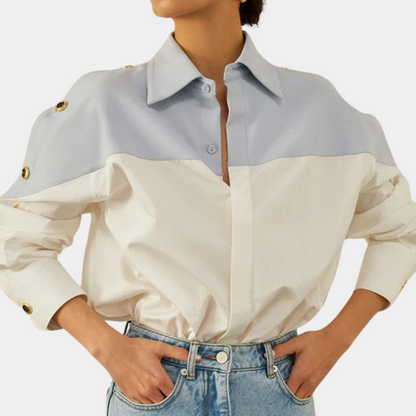 Dames Blouse met Geometrische Patronen en Kleurblokken