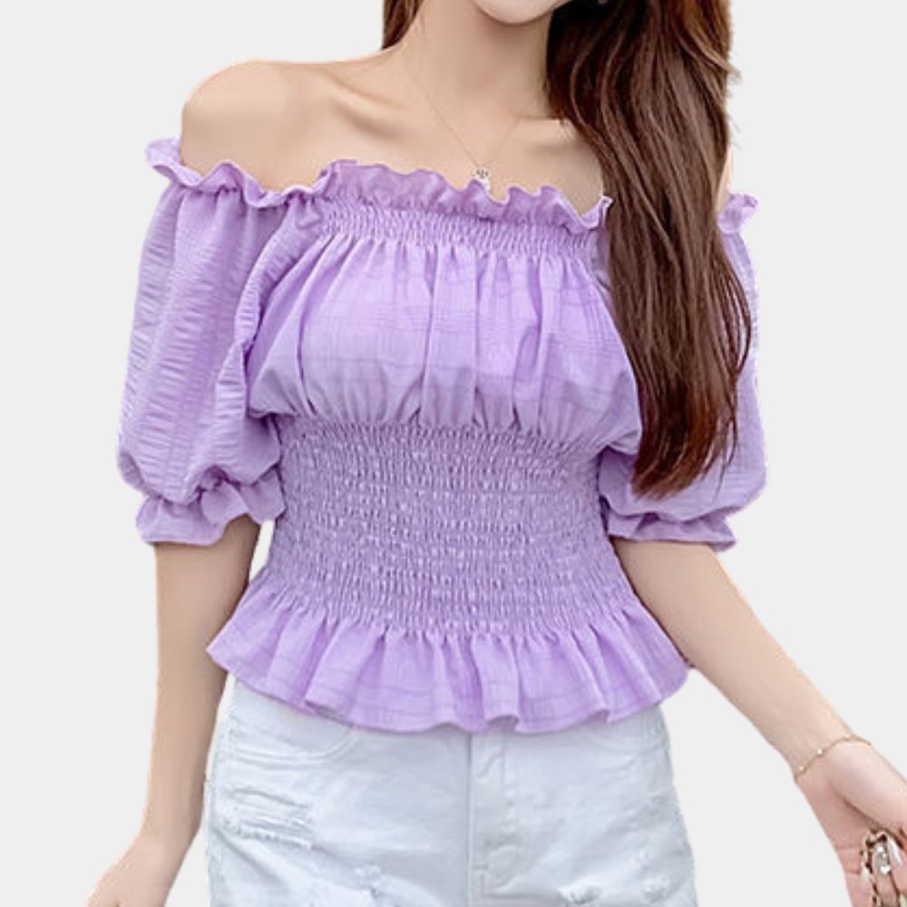 Dames Top Off-Shoulder met Ruffles en Bloem Patronen - StudioMarella