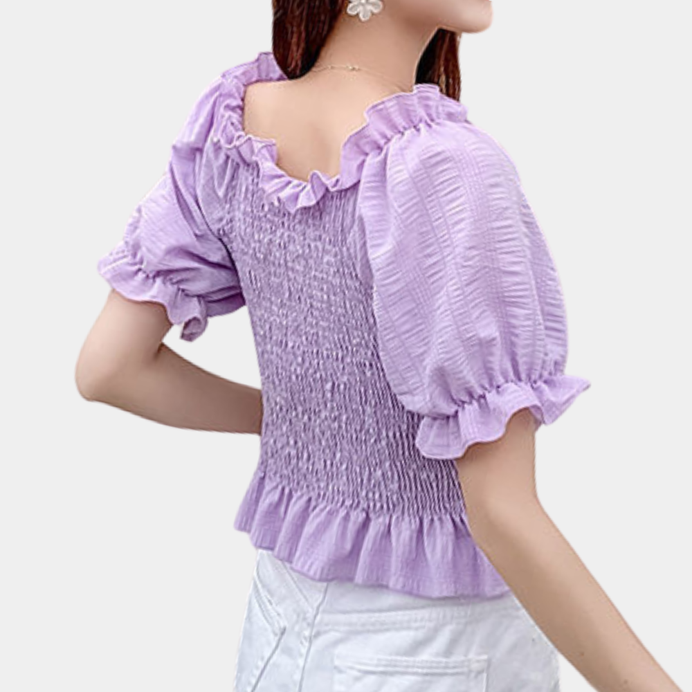 Dames Top Off-Shoulder met Ruffles en Bloem Patronen