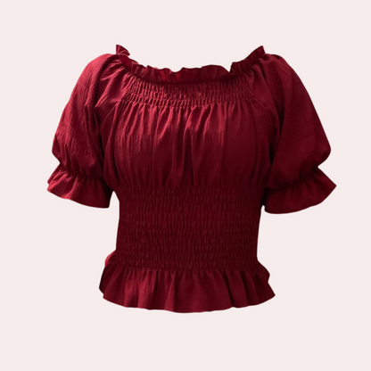 Dames Top Off-Shoulder met Ruffles en Bloem Patronen
