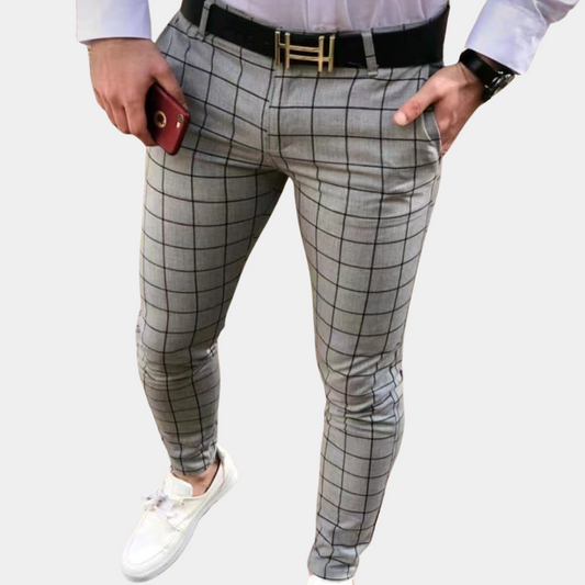 Heren Slimfit Geruite Broek Zwart Grijs - StudioMarella