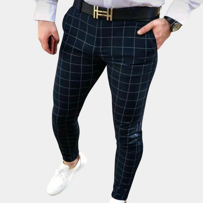 Heren Slimfit Geruite Broek Zwart Grijs