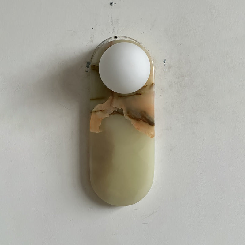 Luxe Wandlamp van Jade of Marmer met Glazen Kap – Mid Century Design Verlichting voor Slaapkamer en Hal