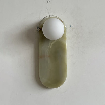 Luxe Wandlamp van Jade of Marmer met Glazen Kap – Mid Century Design Verlichting voor Slaapkamer en Hal