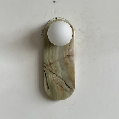 Luxe Wandlamp van Jade of Marmer met Glazen Kap – Mid Century Design Verlichting voor Slaapkamer en Hal