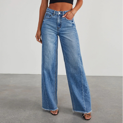 Comfortabele Hoge Taille Jeans Dames Wijde Broek