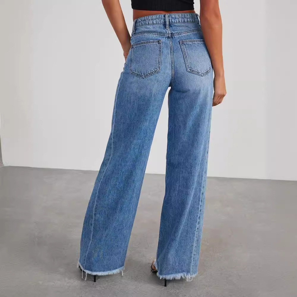 Comfortabele Hoge Taille Jeans Dames Wijde Broek