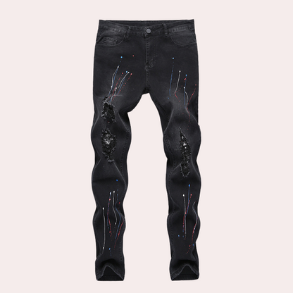 Heren Jeans Skinny Fit met Verfspatten Trendy Look