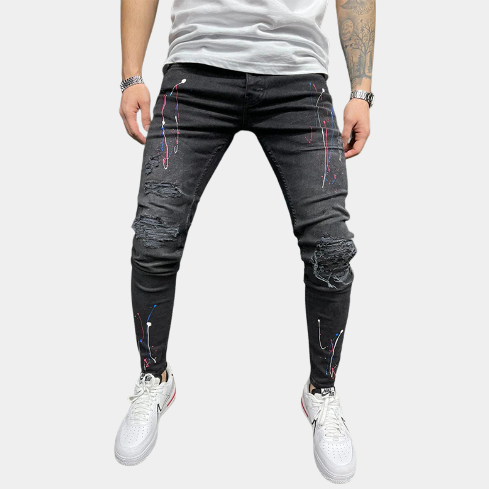 Heren Jeans Skinny Fit met Verfspatten Trendy Look - StudioMarella