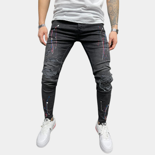 Heren Jeans Skinny Fit met Verfspatten Trendy Look - StudioMarella