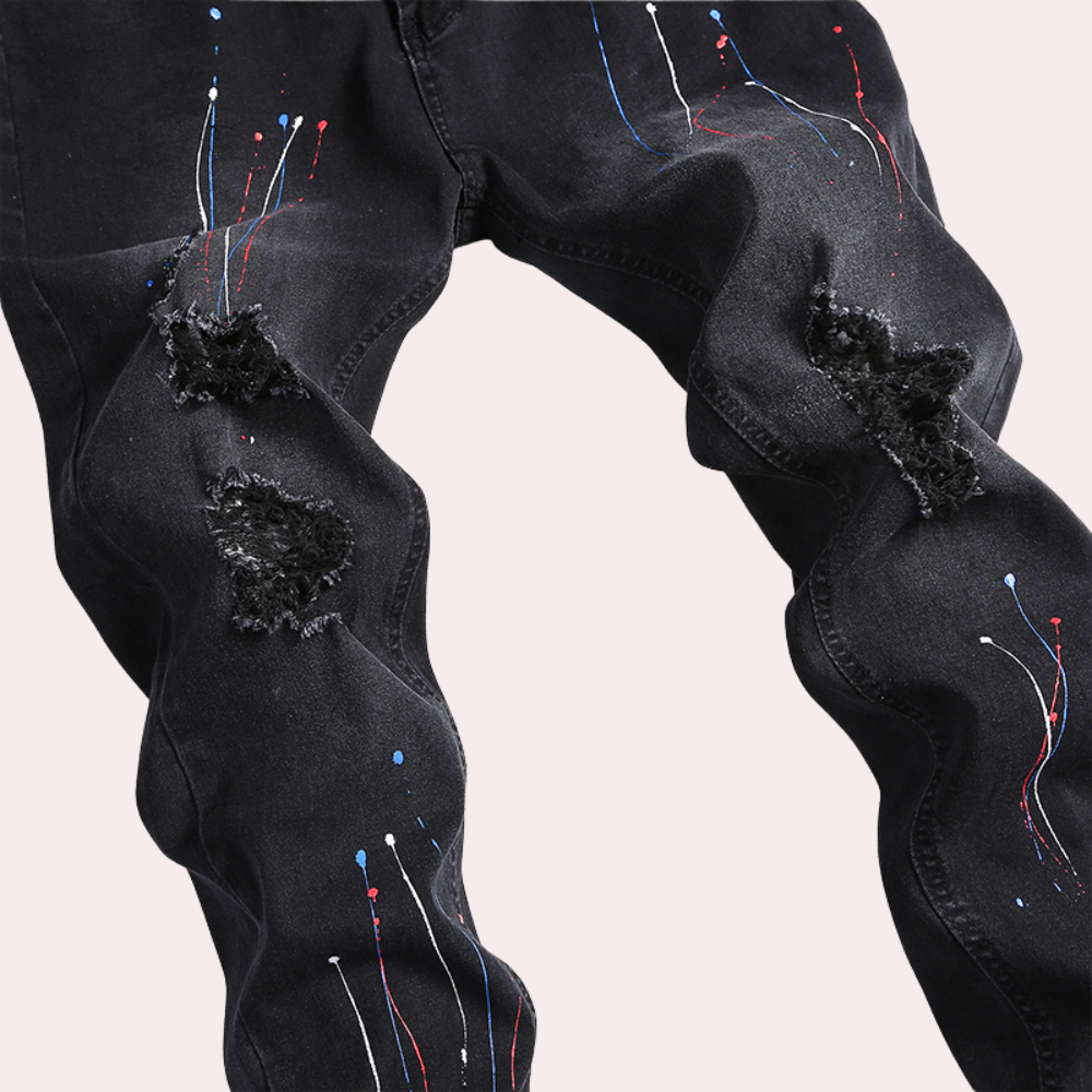 Heren Jeans Skinny Fit met Verfspatten Trendy Look