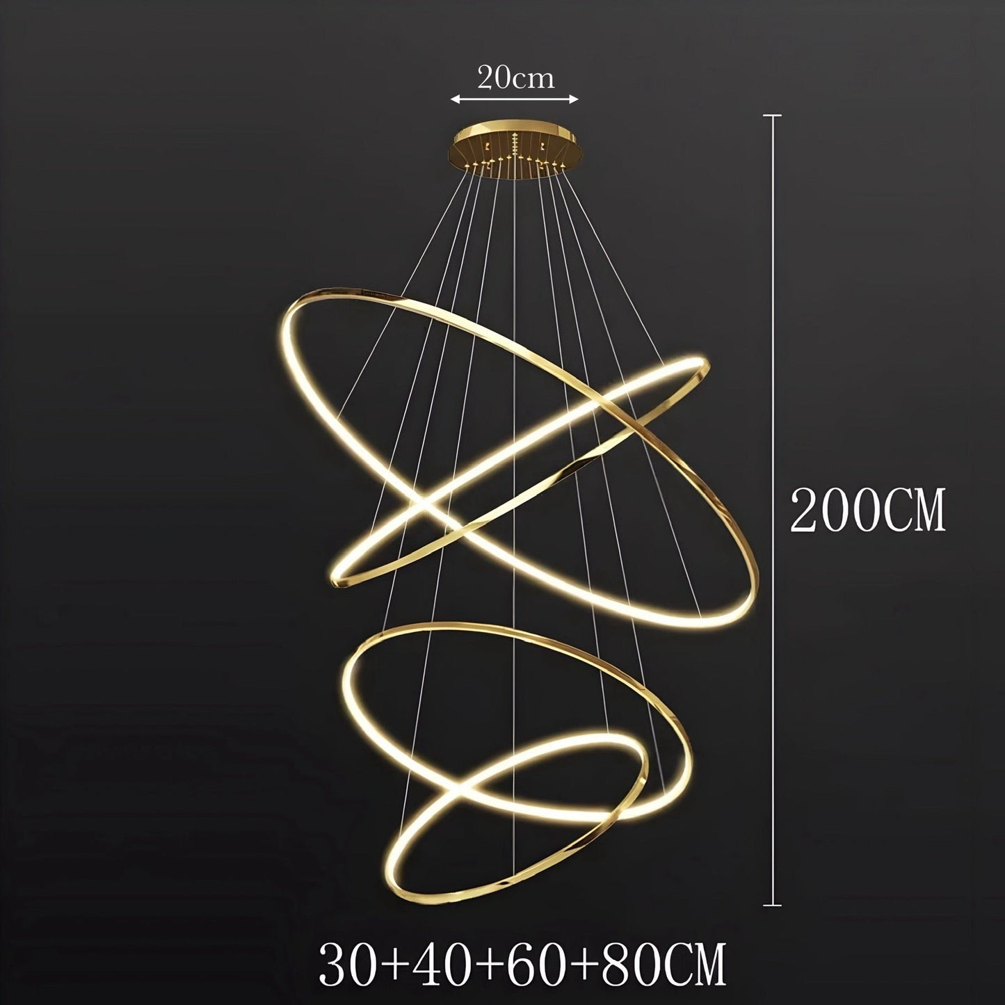 LED Kroonluchter Ringen Dimbaar RVS Goud Of Zwart 3 Tot 8 Elementen