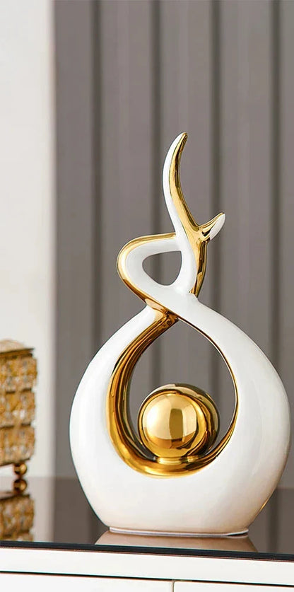 Decoratieve Sculptuur Keramiek Goud Groen Abstract 31cm Woonkamer Tafel Beeld Modern Kunstobject Interieur Decoratie