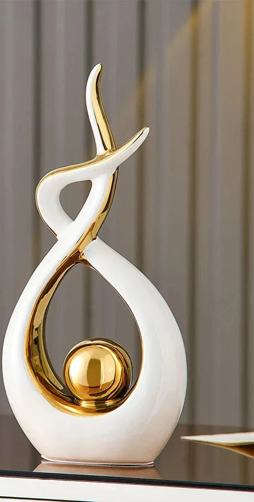 Decoratieve Sculptuur Keramiek Goud Groen Abstract 31cm Woonkamer Tafel Beeld Modern Kunstobject Interieur Decoratie