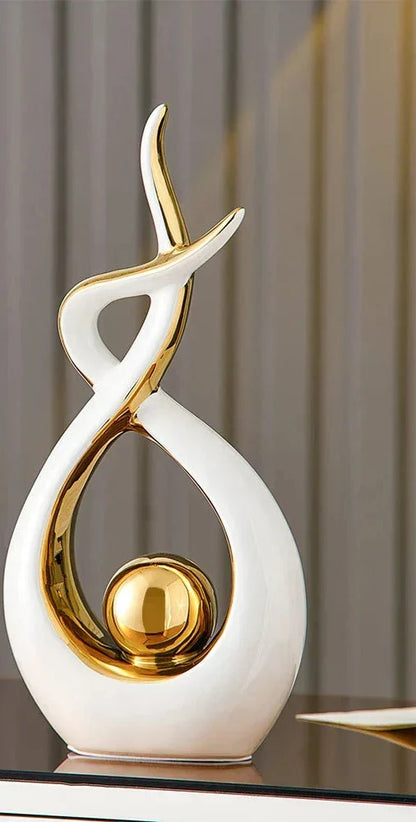 Decoratieve Sculptuur Keramiek Goud Groen Abstract 31cm Woonkamer Tafel Beeld Modern Kunstobject Interieur Decoratie