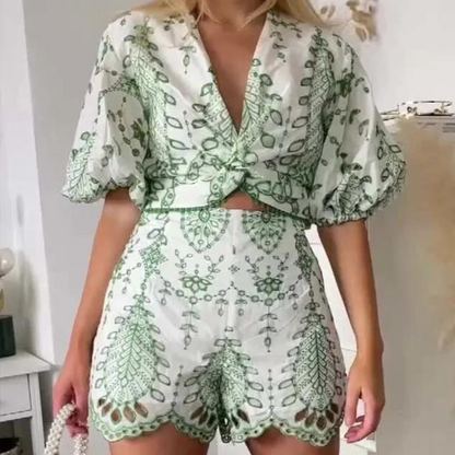 Vrouwelijke Co-ord Set Geborduurd Luchtig Zomeroutfit