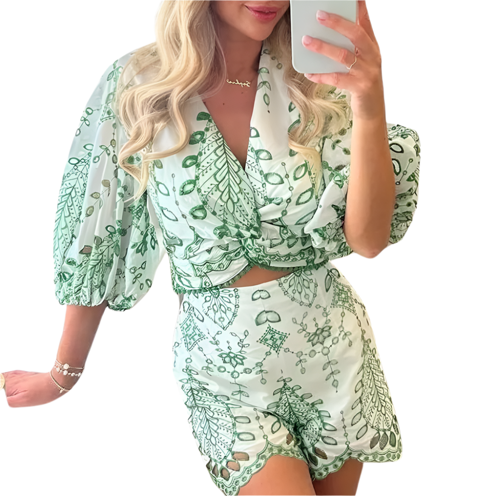 Vrouwelijke Co-ord Set Geborduurd Luchtig Zomeroutfit - StudioMarella