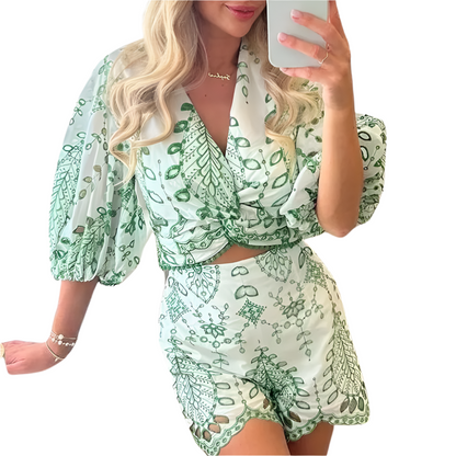 Vrouwelijke Co-ord Set Geborduurd Luchtig Zomeroutfit - StudioMarella