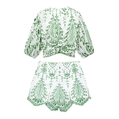 Vrouwelijke Co-ord Set Geborduurd Luchtig Zomeroutfit