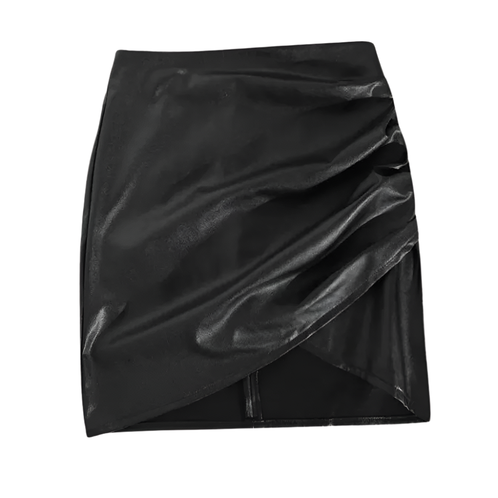 Vrouwelijke Rok Imitatieleer Asymmetrisch Plooirok