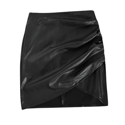 Vrouwelijke Rok Imitatieleer Asymmetrisch Plooirok
